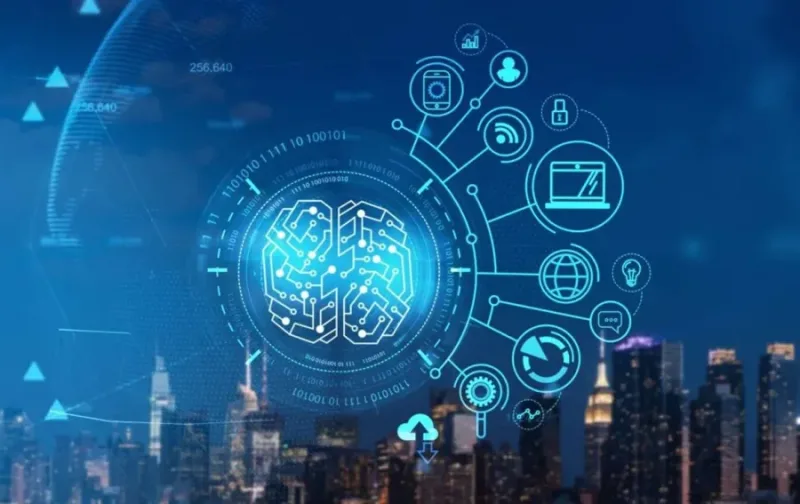 Ilustracion de tecnologia, inteligencia artificial y activos digitales