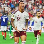 Jugador de España celebra gol ante Francia en semifinal del Mundial 2026