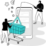 Ilustracion de una compra en linea atrapada por una estafa digital