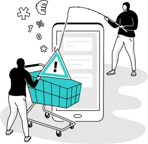 Ilustracion de una compra en linea atrapada por una estafa digital