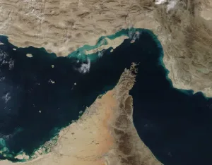 Vista satelital del estrecho de Ormuz