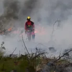 Bombero combate un incendio forestal cerca de Burdeos, Francia, durante evacuaciones masivas