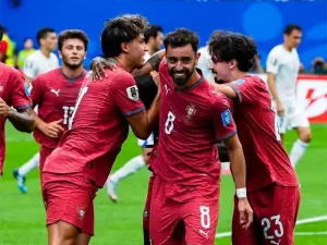 Jugadores de Portugal celebran durante partido del Mundial 2026