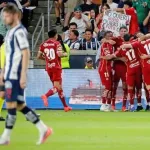 Jugadores de Toluca celebran un gol durante la final de la Leagues Cup